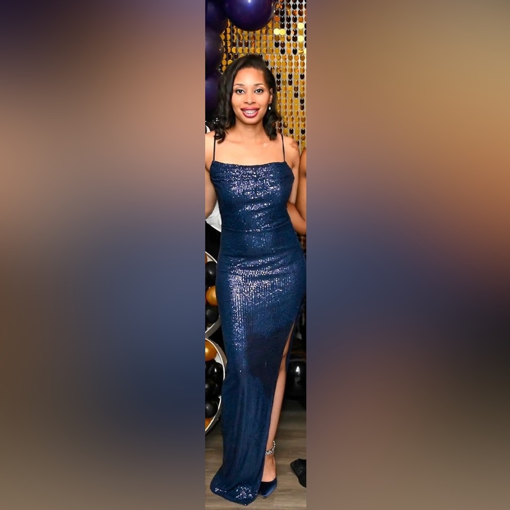 Fatima Sequin Cowl Neck Bodycon Formal Dress in NAVY